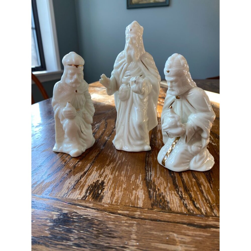 Vintage Centurion Bisque Porcelain Three Wisemen Figurine Set - White Gold Detai